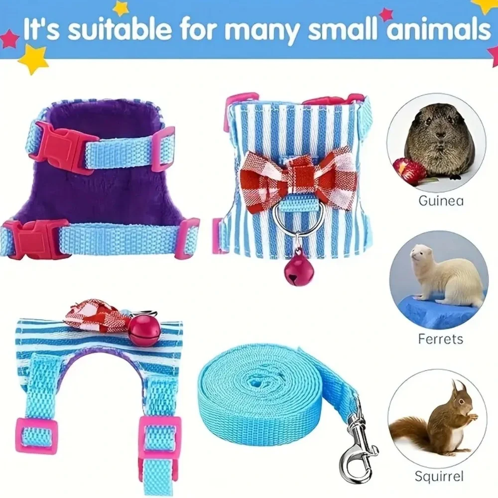 Small Pet Harness and Leash Set - Blue and Pink
